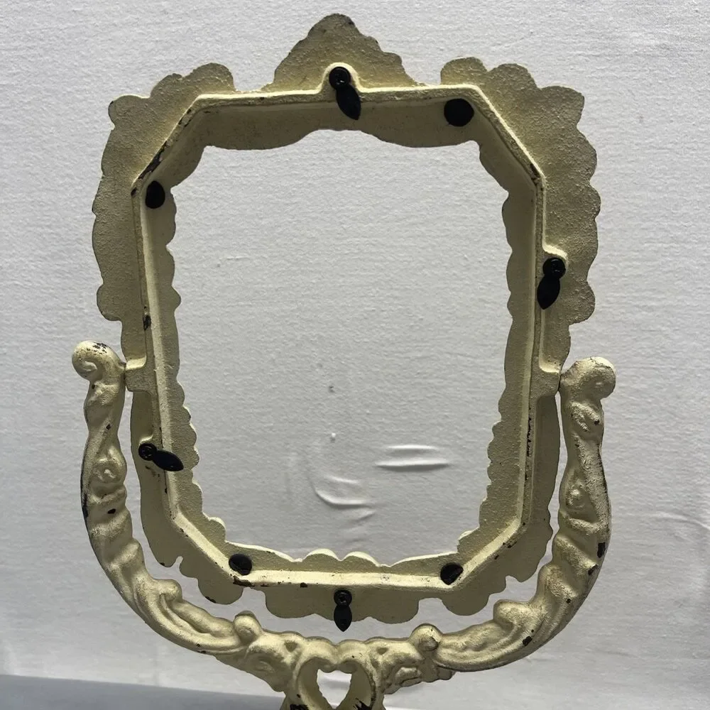Vintage Cast Iron Mirror/Picture Frame Vanity Tabletop Pedestal Victorian Ornate